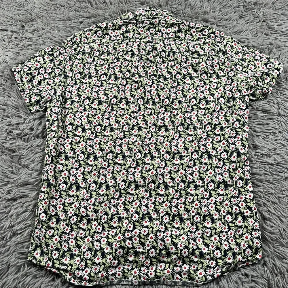 J Crew Adult Shirt Medium Green White Button Down Linen Floral All Over Mens